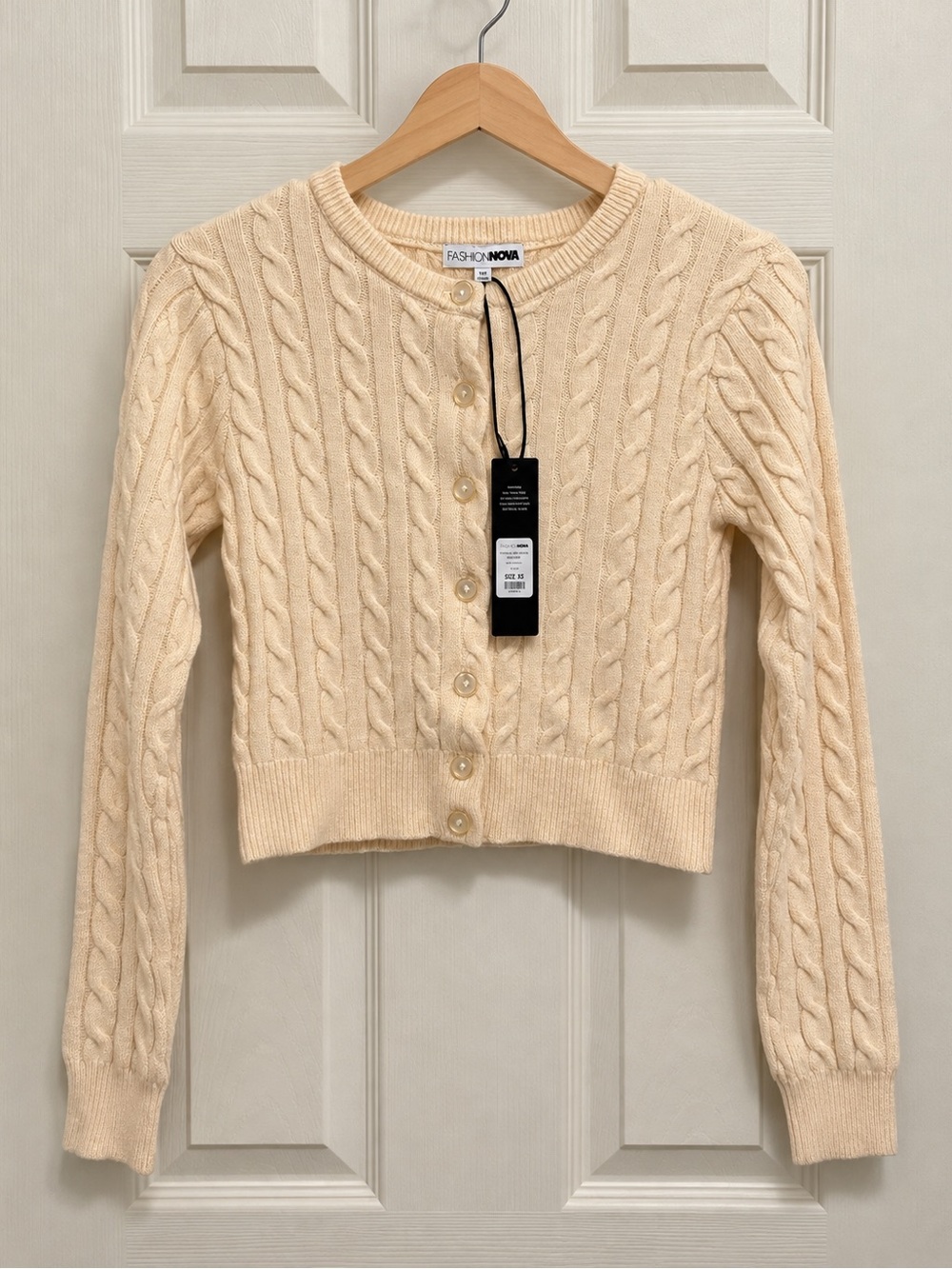 Fashion Nova Cream Cable Knit Cropped Cardigan